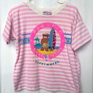 Vintage Striped Pink and White T-Shirt- Teaze Size small